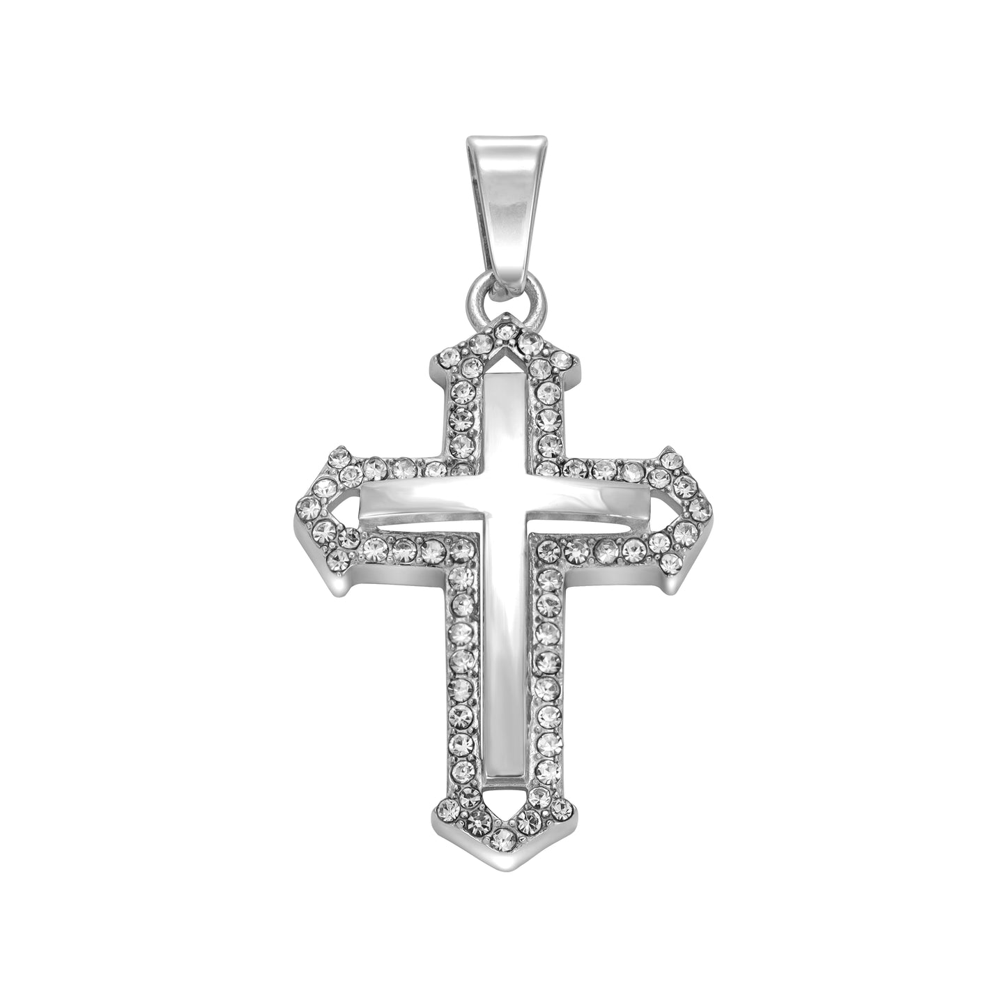 Iced Out Style Cross Pendant-  Stainless Steel