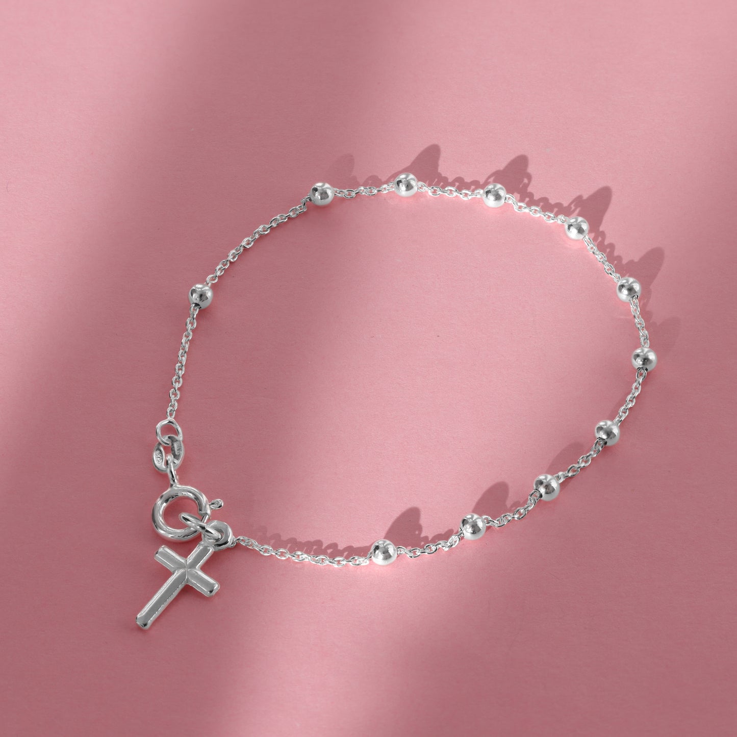 19cm Silver Bracelet with Cross Pendant - 925 Sterling Silver