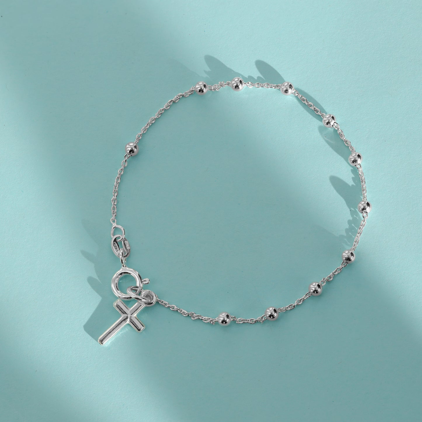 19cm Silver Bracelet with Cross Pendant - 925 Sterling Silver