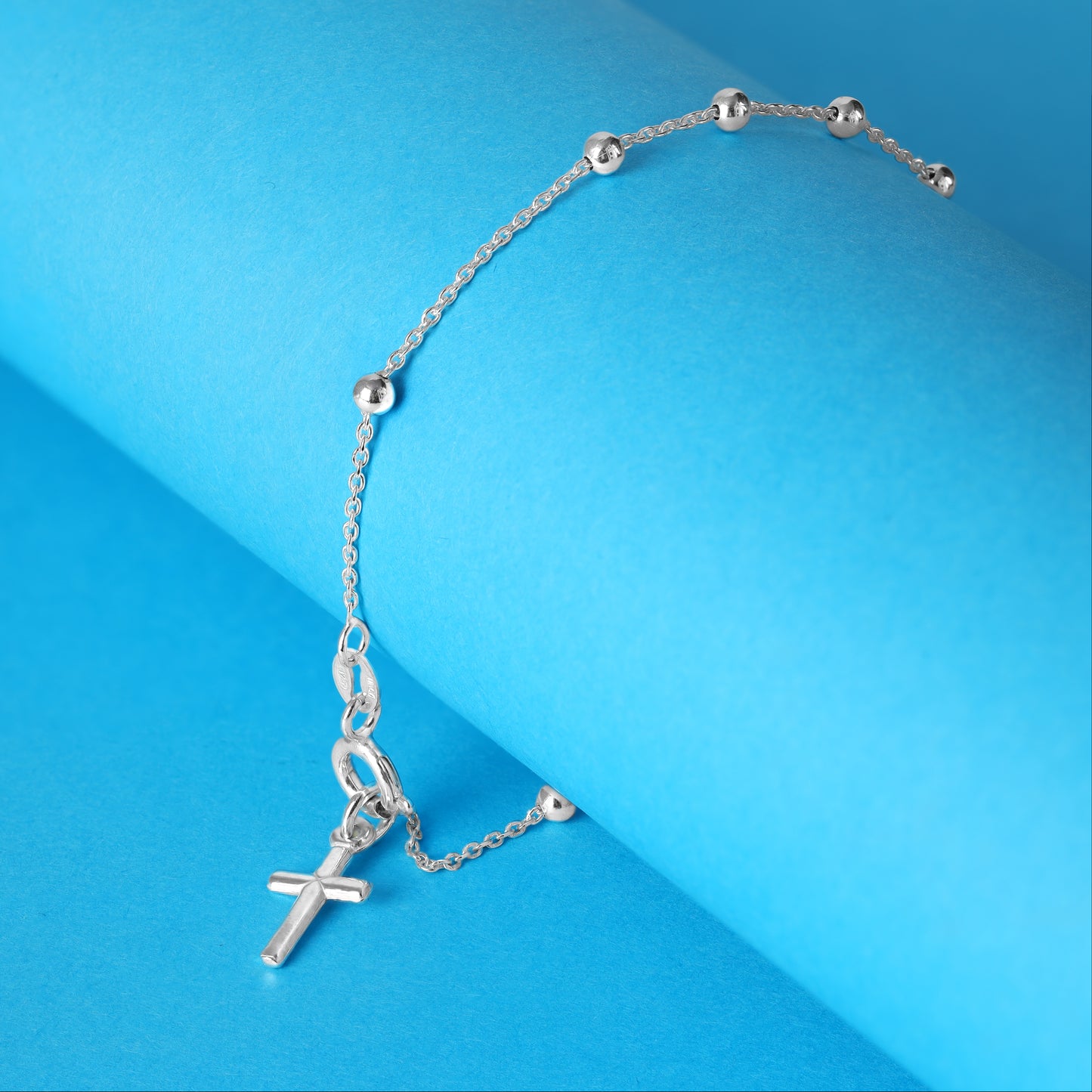 19cm Silver Bracelet with Cross Pendant - 925 Sterling Silver