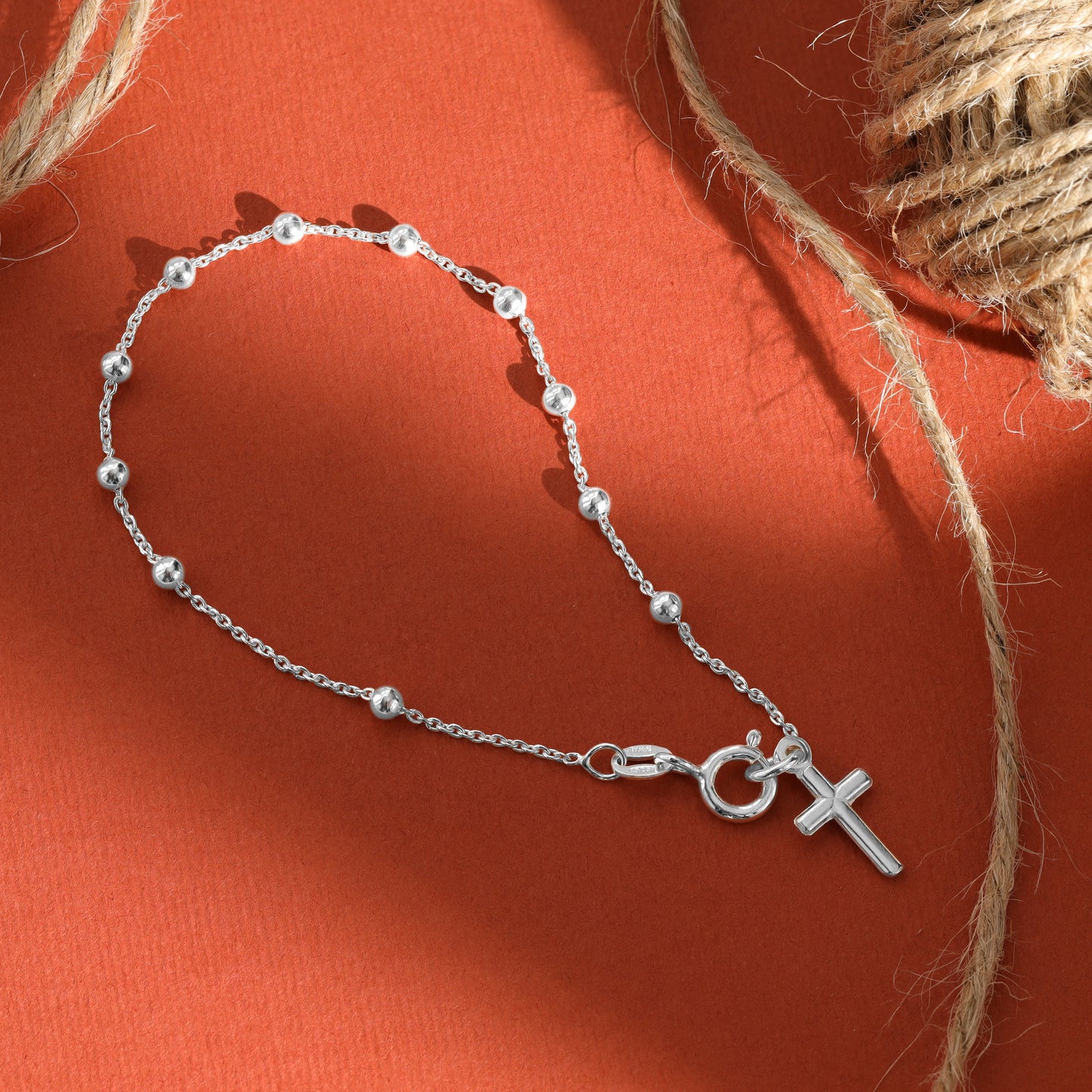 19cm Silver Bracelet with Cross Pendant - 925 Sterling Silver