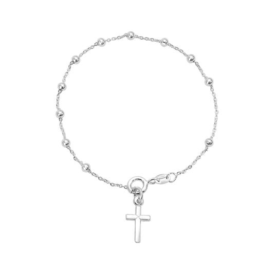 19cm Silver Bracelet with Cross Pendant - 925 Sterling Silver