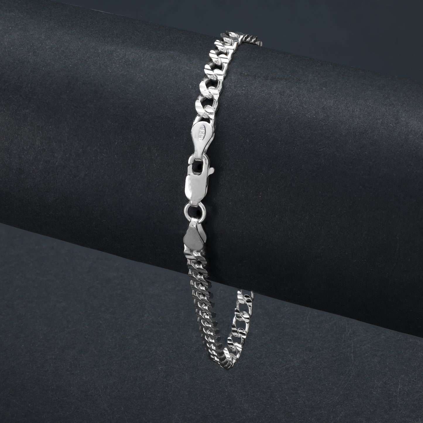 Curb Chain with Engraving 4mm 21cm Bracelet - 925 Sterling Silver