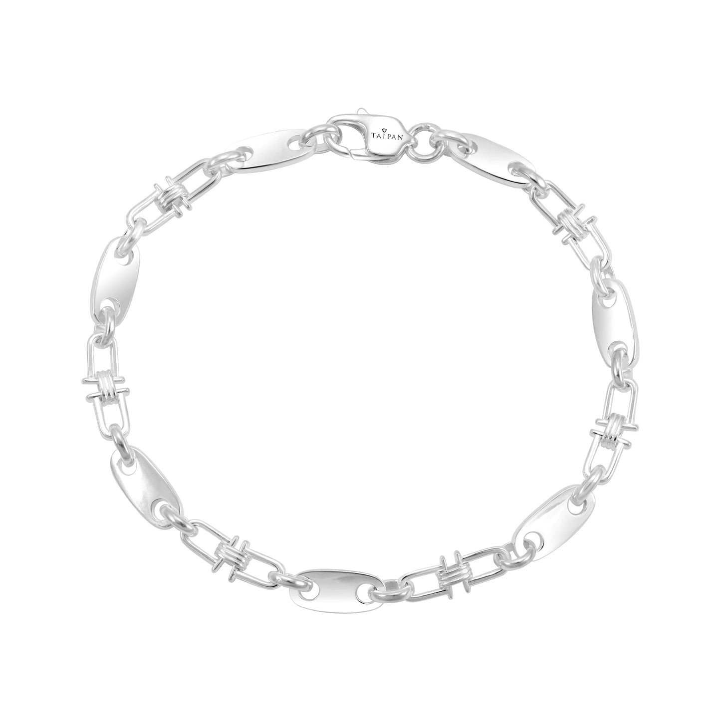 Plate Chain Bracelet movable link 5mm - 925 Sterling Silver