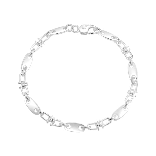 Plate Chain Bracelet movable link 5mm - 925 Sterling Silver