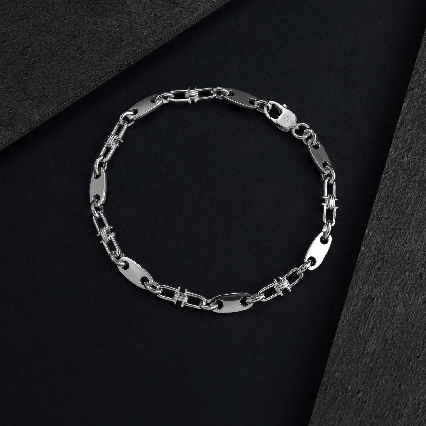 Plate Chain Bracelet movable link 5mm - 925 Sterling Silver