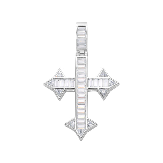 Iced Out Style Cross Pendant - 925 Sterling Silver