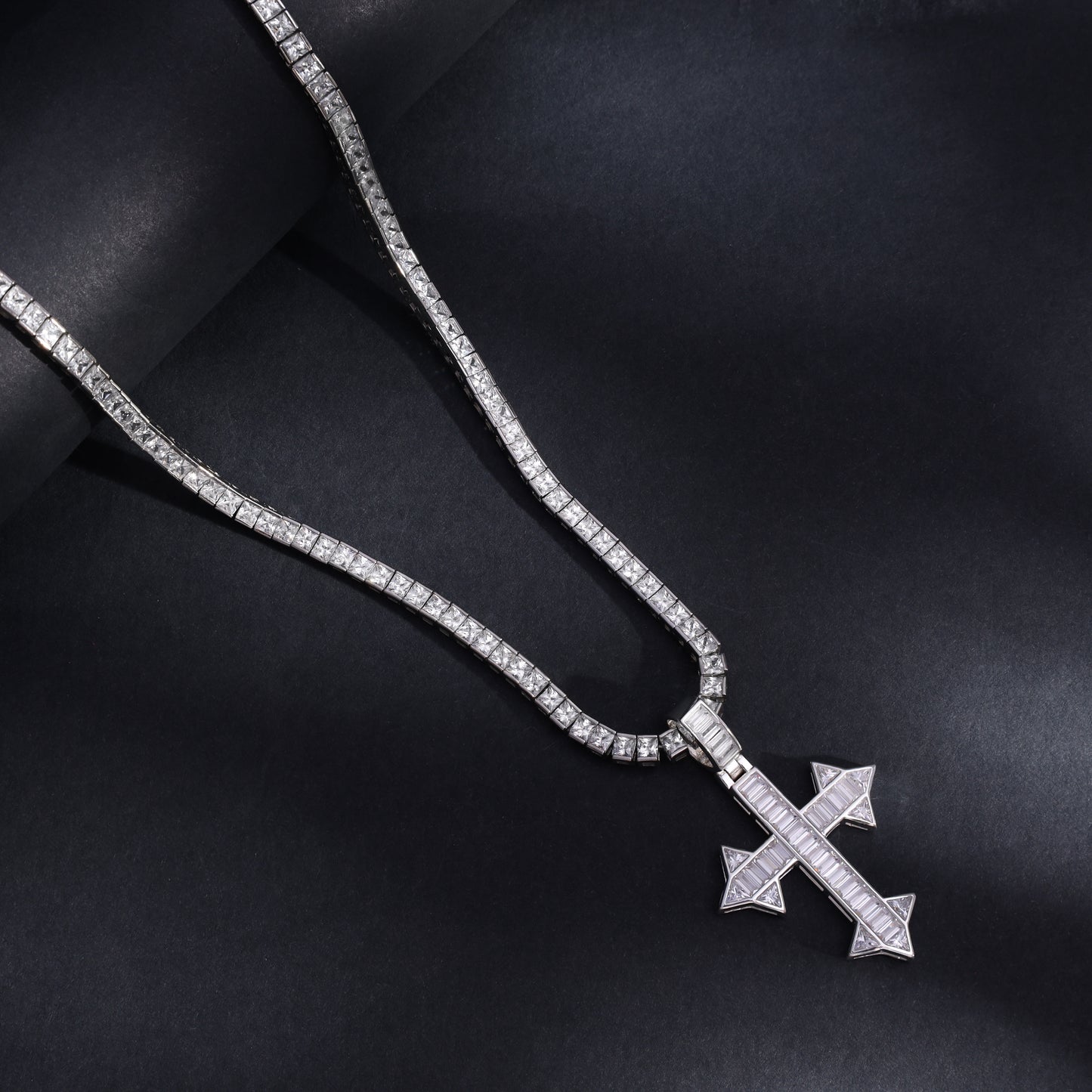 Iced Out Style Cross Pendant - 925 Sterling Silver