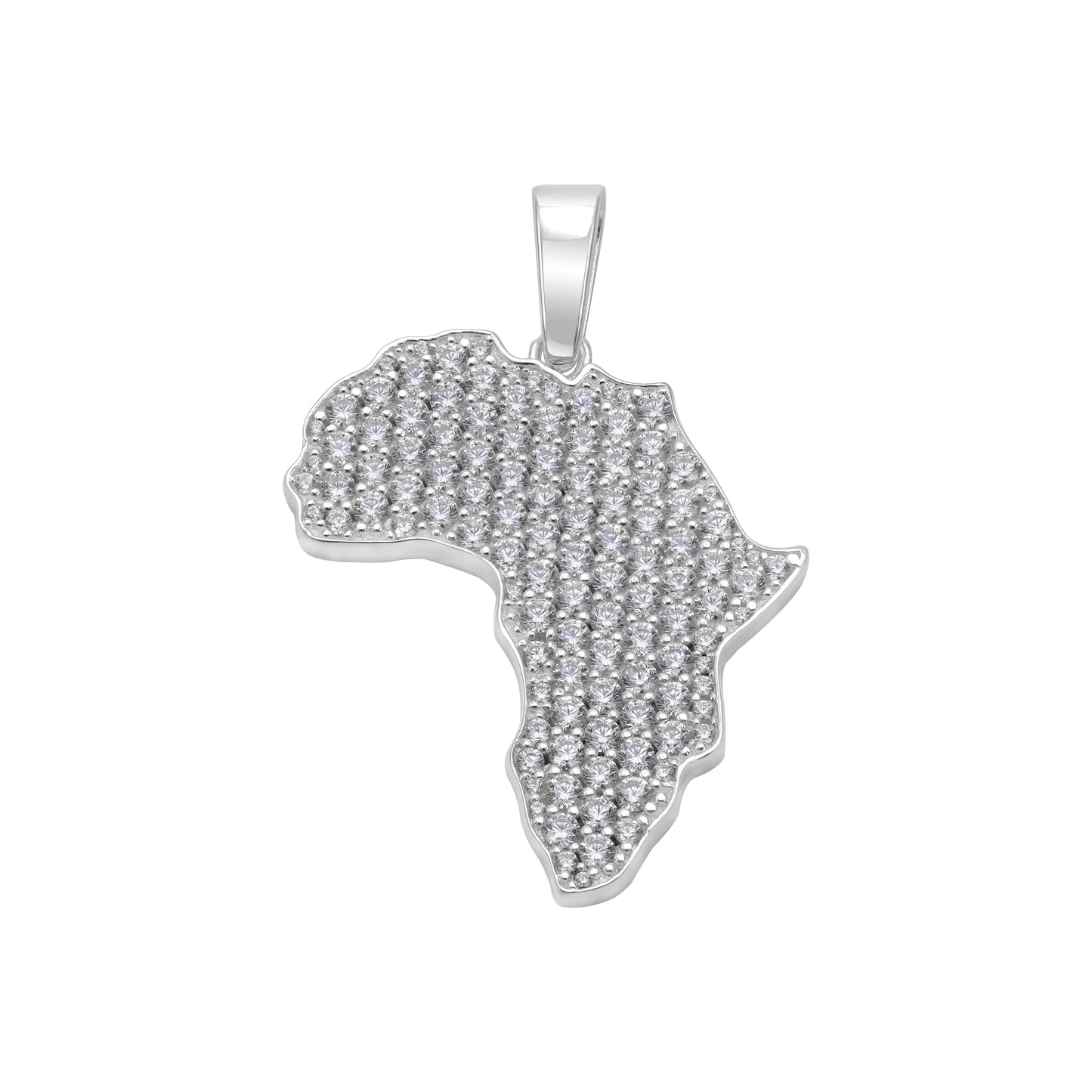 Iced Out Style Africa Pendant - 925 Sterling Silver