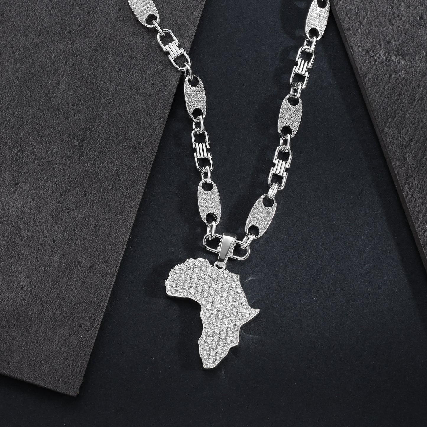 Iced Out Style Africa Pendant - 925 Sterling Silver