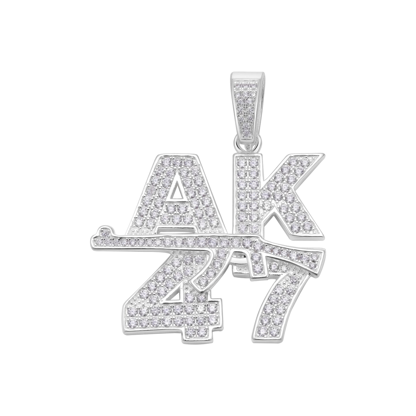 Iced Out Style Ak47 Pendant - 925 Sterling Silver