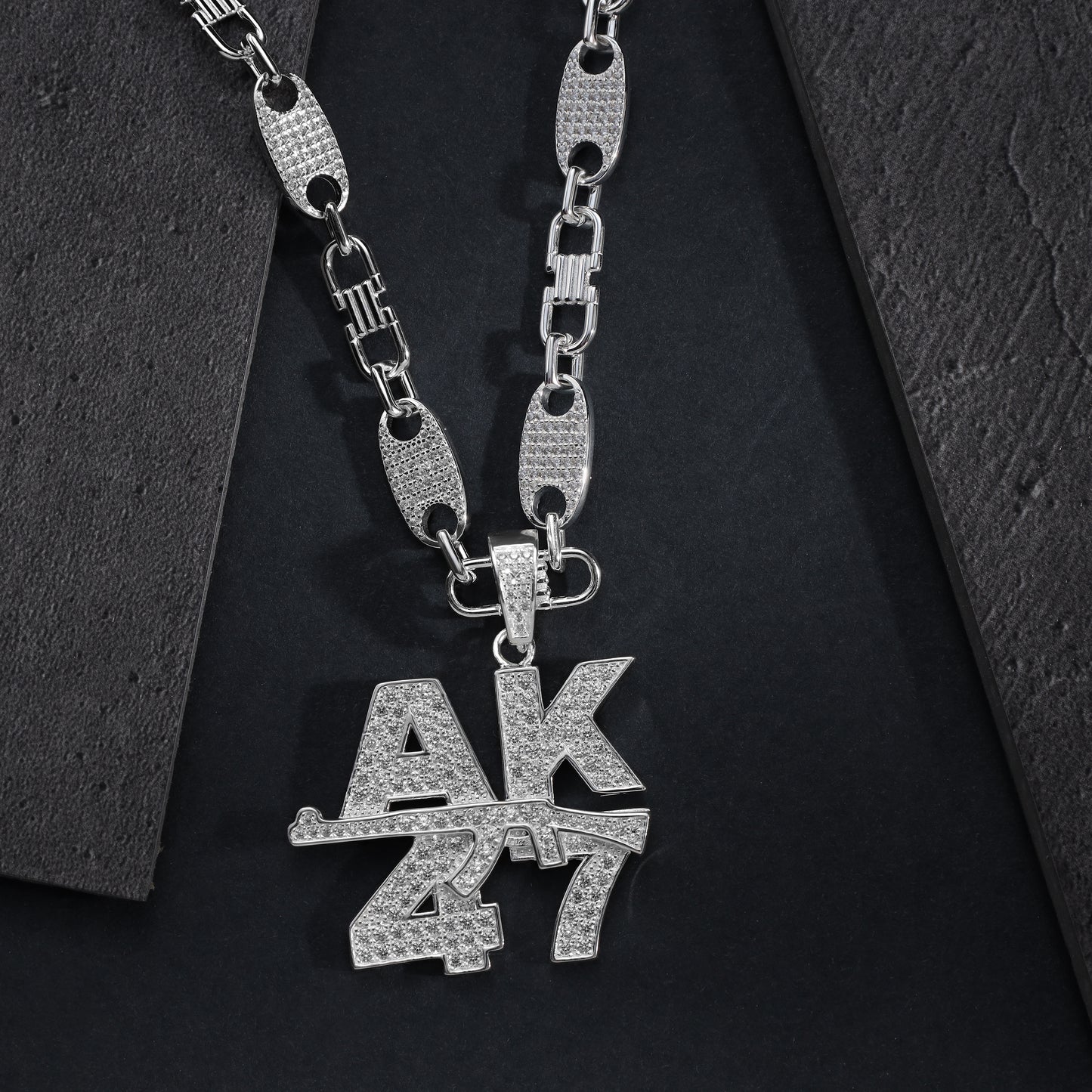 Iced Out Style Ak47 Pendant - 925 Sterling Silver