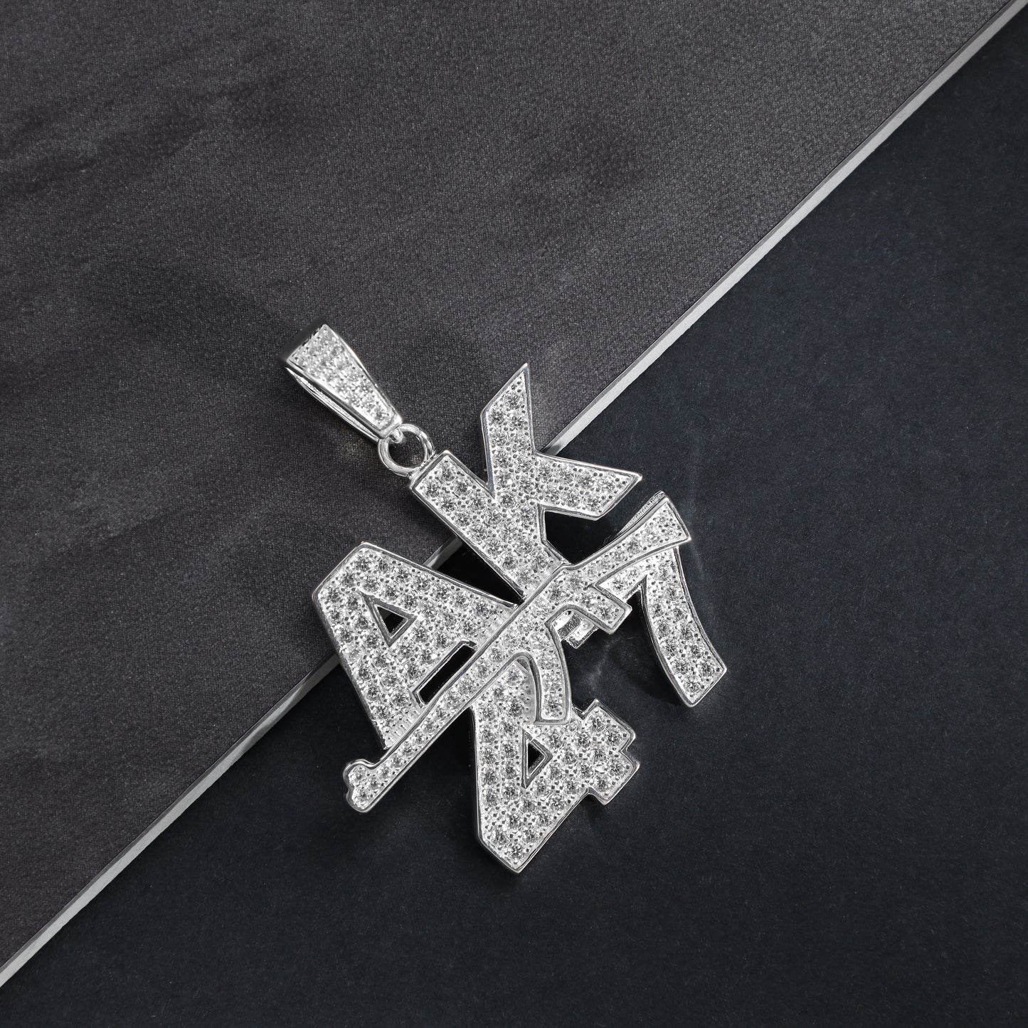 Iced Out Style Ak47 Pendant - 925 Sterling Silver