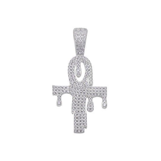 Iced Out Style Cross Drip Pendant - 925 Sterling Silver