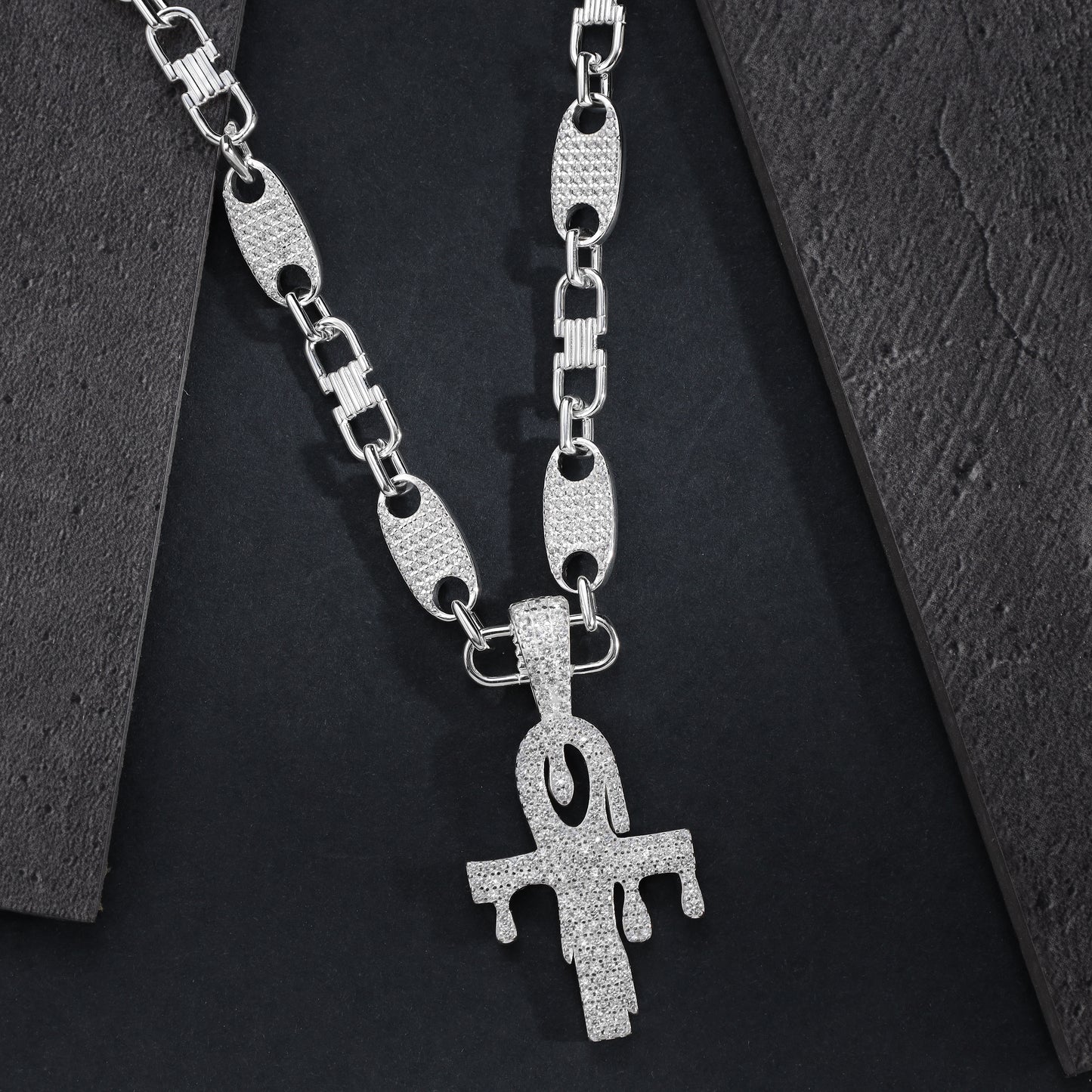 Iced Out Style Cross Drip Pendant - 925 Sterling Silver