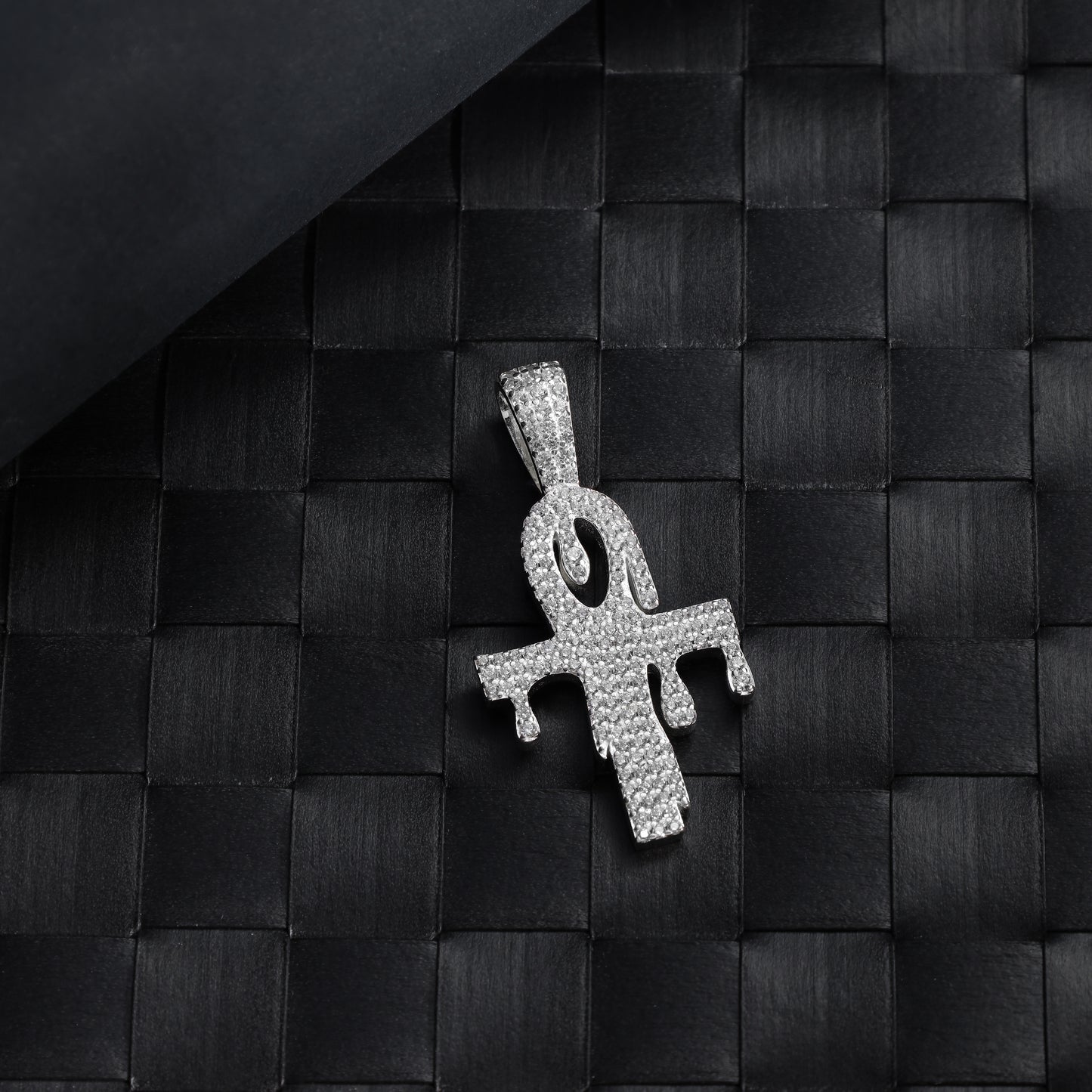 Iced Out Style Cross Drip Pendant - 925 Sterling Silver