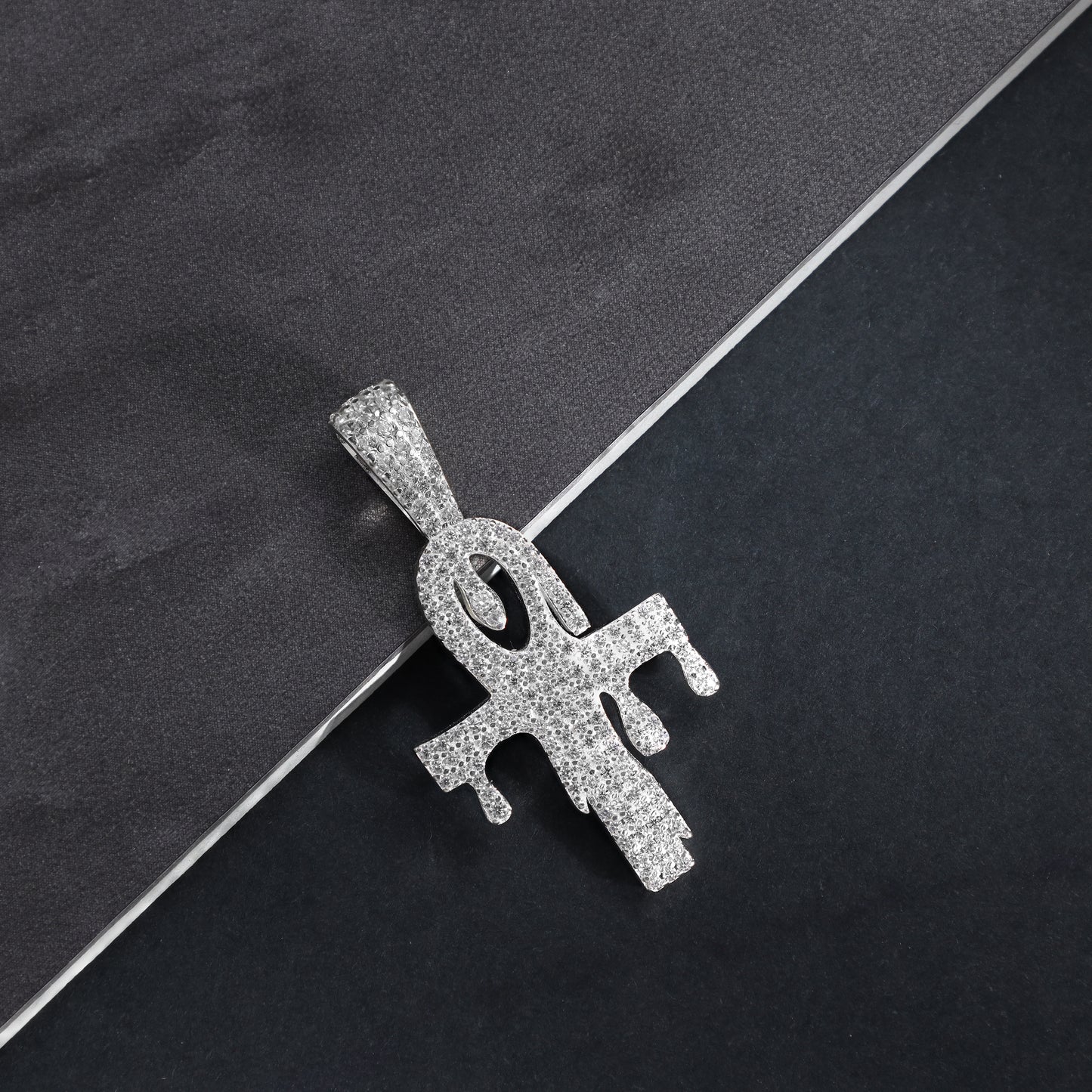 Iced Out Style Cross Drip Pendant - 925 Sterling Silver