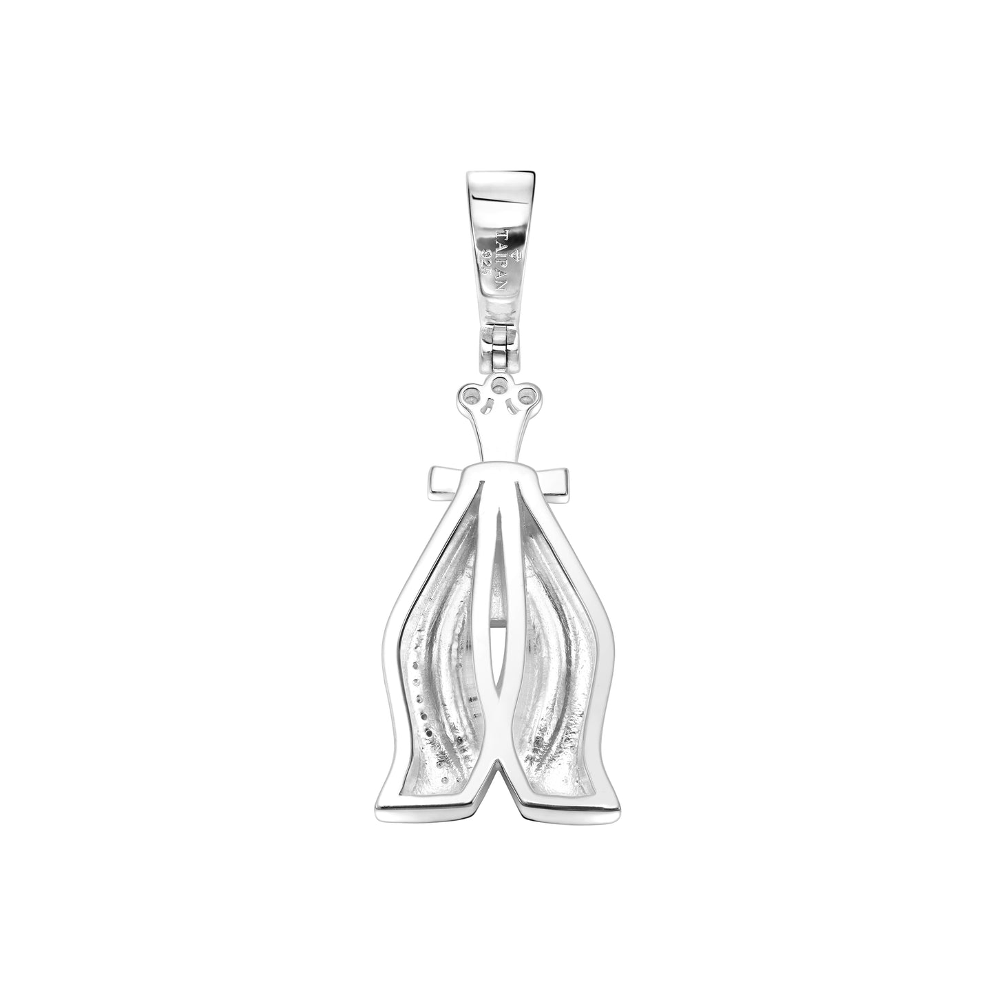 Iced Out Style Cross with Praying Hands Pendant   - 925 Sterling Silver