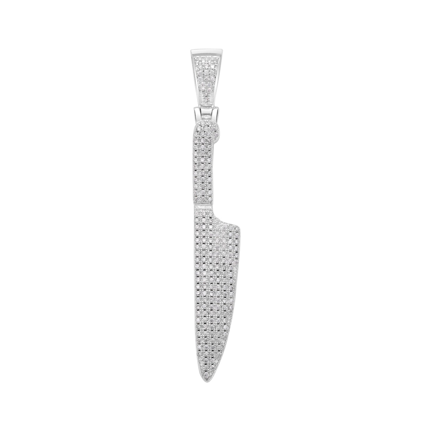 Knife Iced Out Style Pendant - 925 Sterling Silver