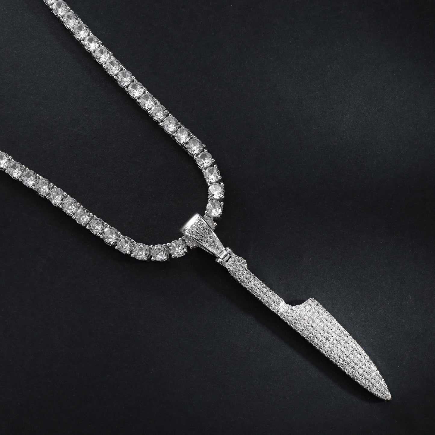 Knife Iced Out Style Pendant - 925 Sterling Silver