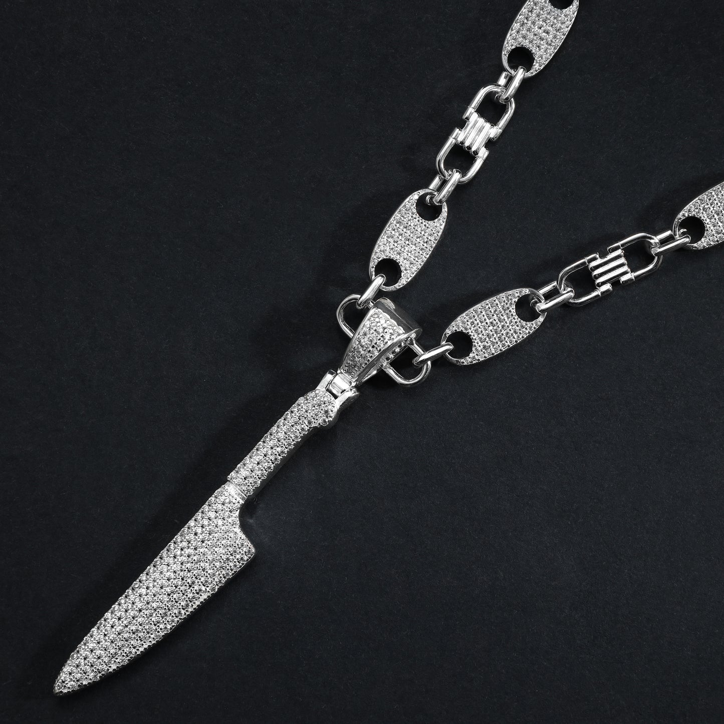 Knife Iced Out Style Pendant - 925 Sterling Silver