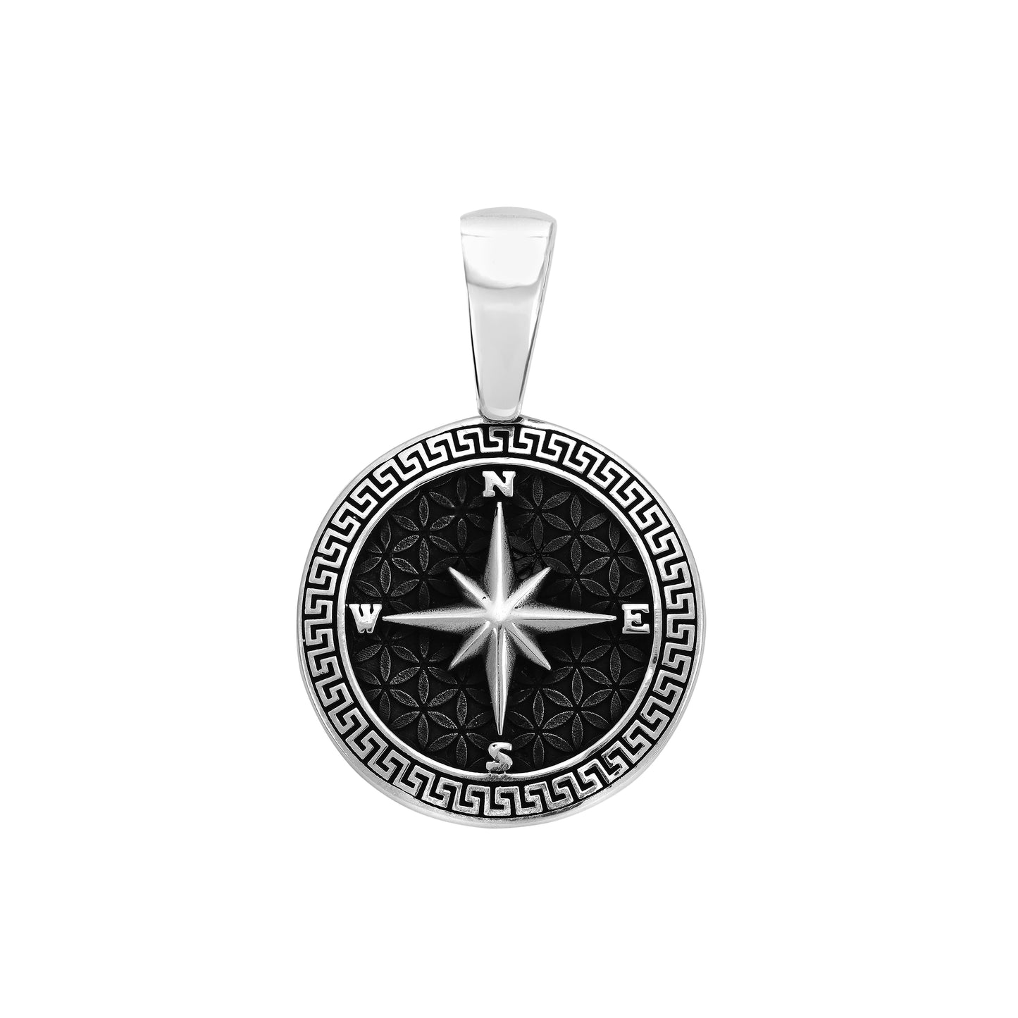 Oxidized Compass Pendant - 925 Sterling Silver (PE463)  "Oriental Dream"