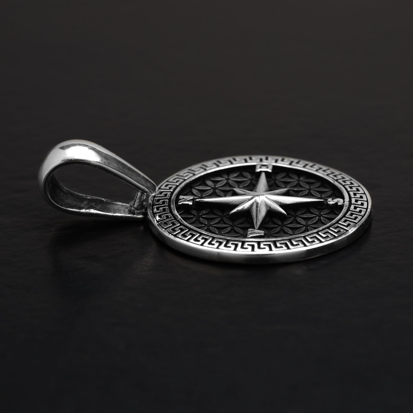 Oxidized Compass Pendant - 925 Sterling Silver (PE463)  "Oriental Dream"