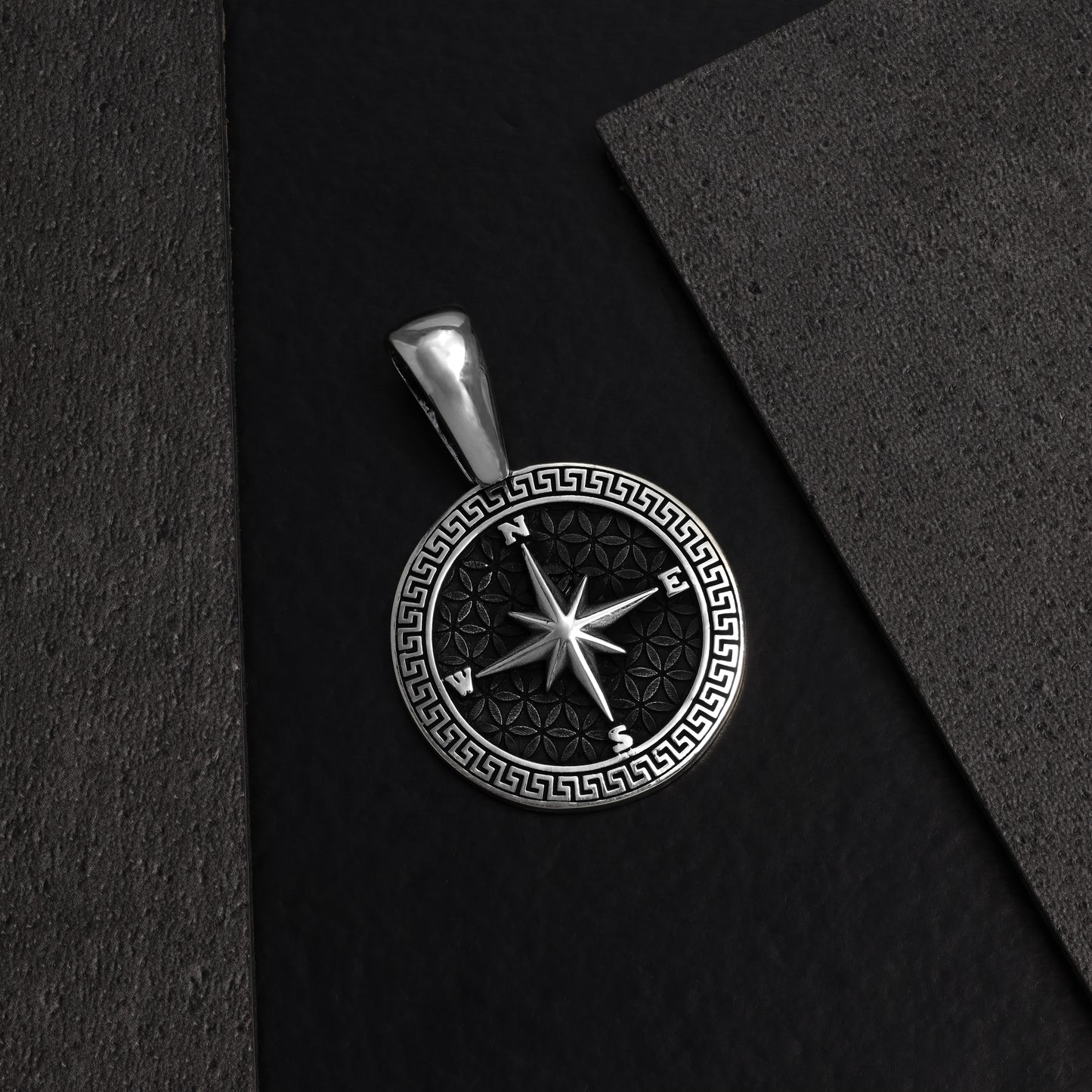 Oxidized Compass Pendant - 925 Sterling Silver (PE463)  "Oriental Dream"