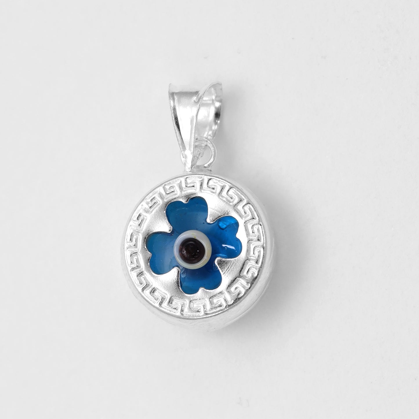 Nazar Evil Eye Clover Leaf Shape Pendant - 925 Sterling Silver