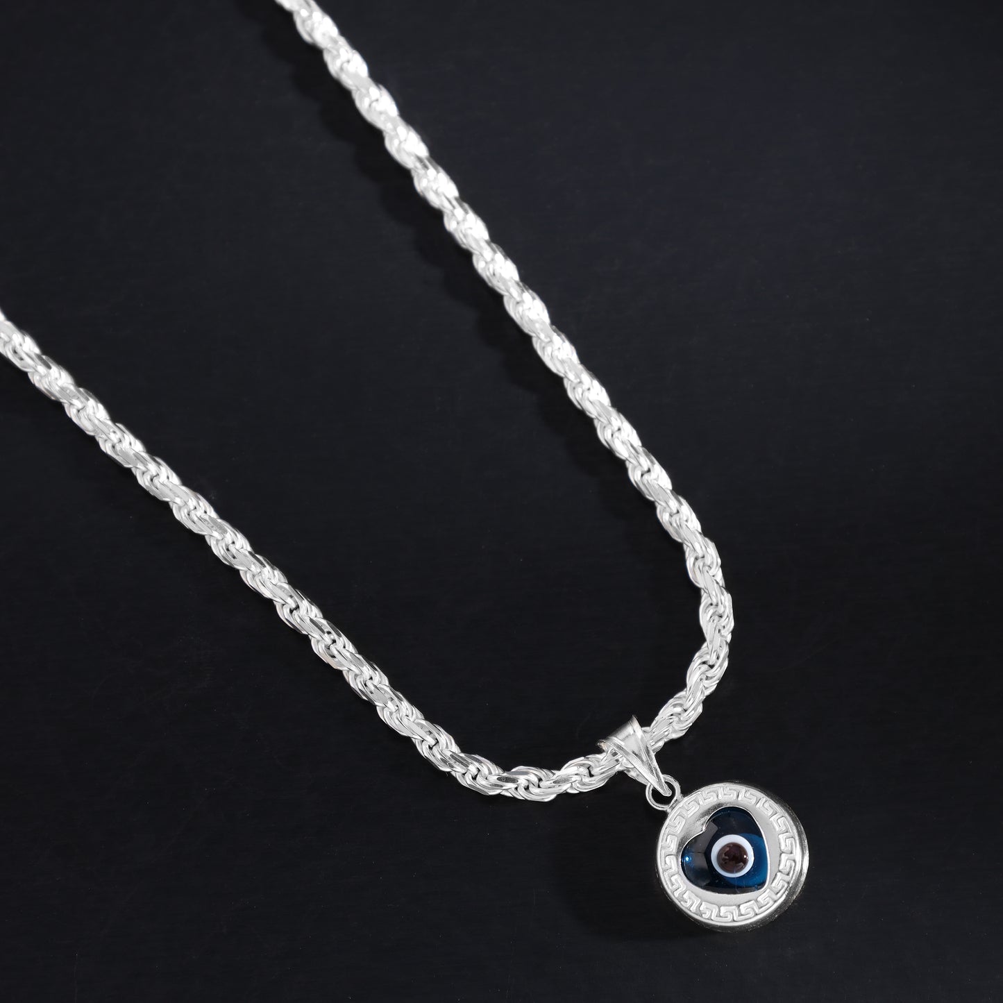 Nazar Evil Eye Heart Shape Pendant - 925 Sterling Silver